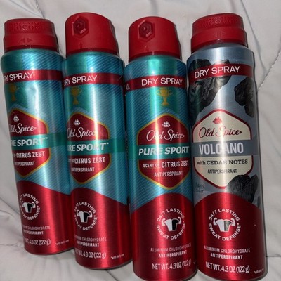 4 PACK Old Spice Pure Sport Dry Spray Citrus Zest Antiperspirant 4.3oz Each