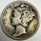 1938-S Mercury Dime 10c Circulated 90% Silver US Coin Album Toning - 3884