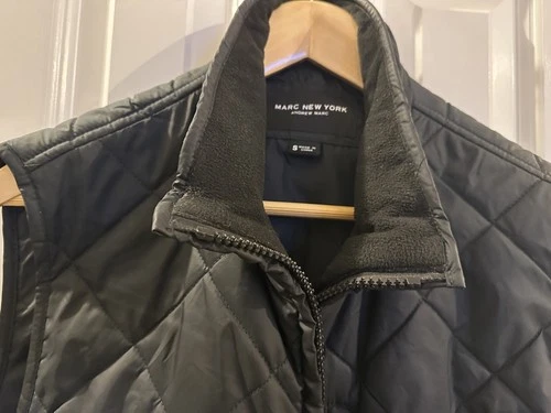 Andrew Marc Quilted Fleece Collar Zip Vest Mens S Black Polyester EUC image 2