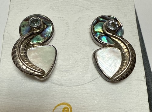 SAJEN STERLING SILVER 925 ABALONE PEARL TOPAZ EARRINGS NEW MARIANNA & RICHARD - Picture 2 of 5
