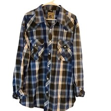 Plaid Western Pearl Snap Shirt Long Sleeve Blue Black
