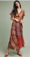 Anthropologie Akemi + Kin Murol Floral Boho Maxi Dress Size 14 Baby doll Belt