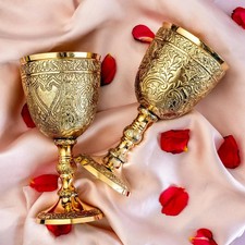 Set of 2 Brass Wine Goblets | Medieval Chalice Cups | Handmade Decor Gift