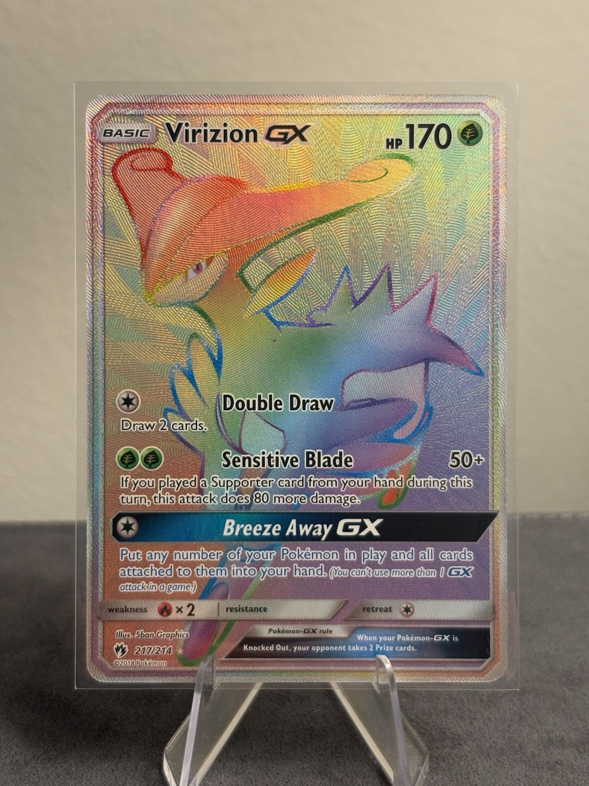 Pokémon Virizion GX 217/214 SM Lost Thunder Rainbow Secret Rare NM Card TCG