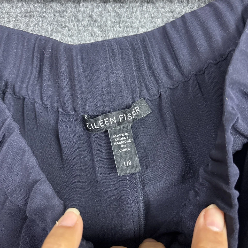 Calça Eileen Fisher Feminina Tamanho G Azul Seda Perna Larga Palazzo Elegante - Imagem 3 de 4