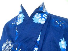 JAPANESE KIMONO YUKATA BLUE 162cm 5 ft 4 in COTTON EE3134