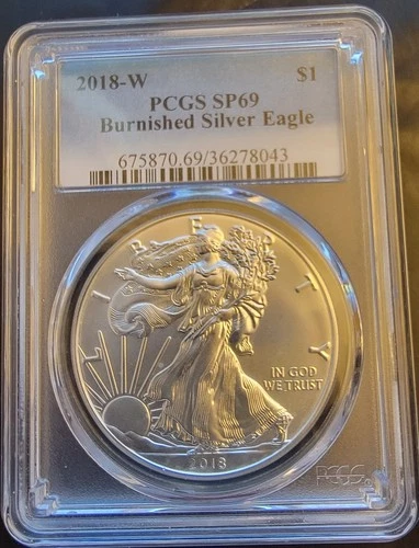 2018-W American Eagle SP-69 PCGS Burnished Art Bullion -0.999 Silver 1 Oz Coin f
