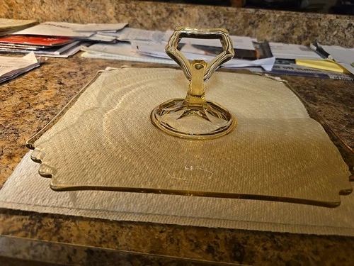 Vintage Depression Yellow Topaz Heavy Center Handled With Indented Corners 11 "