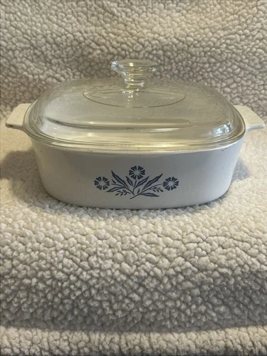 VINTAGE CORNING WARE BLUE CORNFLOWER A-2-B 2L SQUARE BAKING DISH W/ PYREX LID