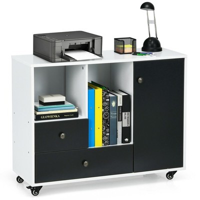 Lateral Mobile Filing Cabinet Large Printer Stand w/ 2 Drawers