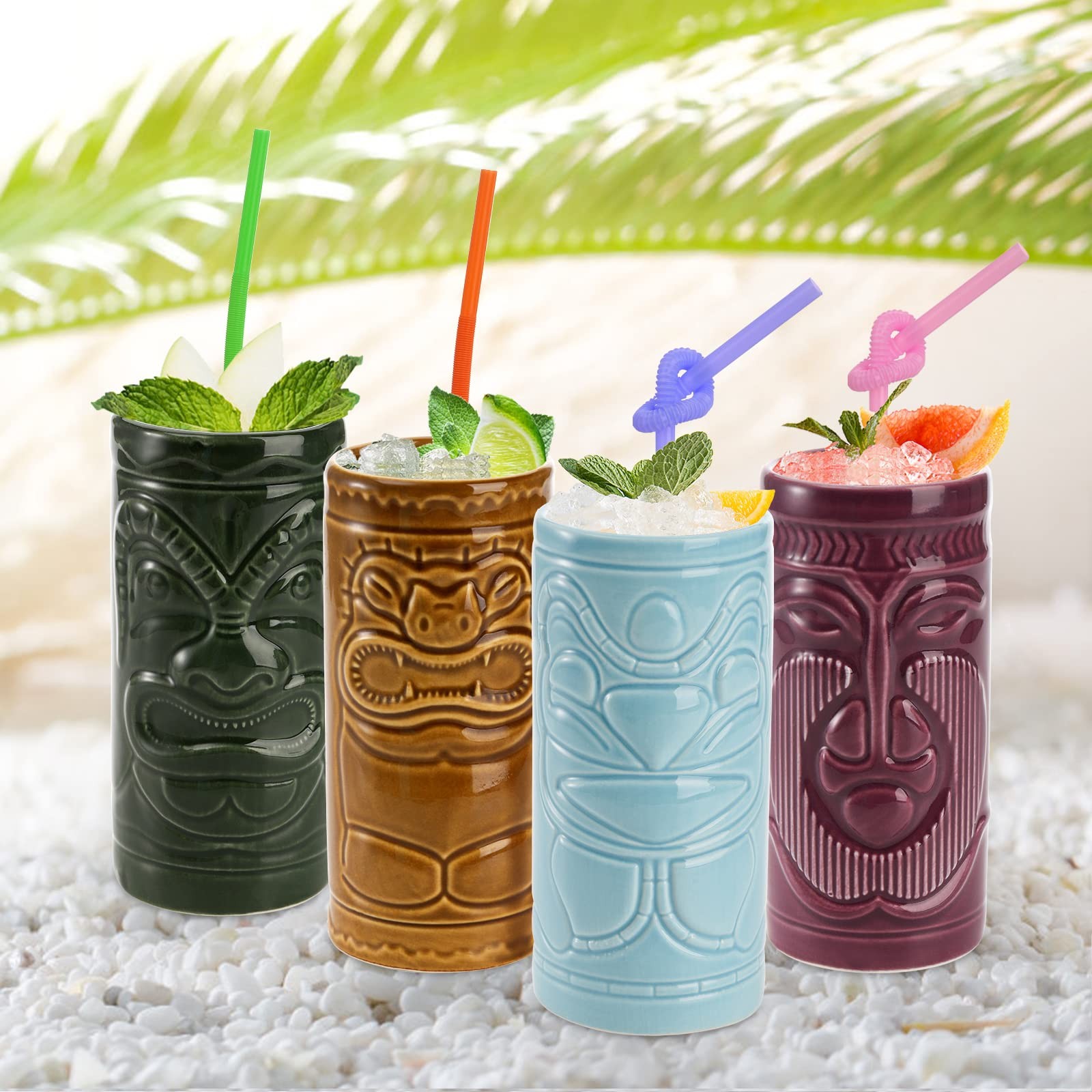 Cedilis 4 Pack Ceramic Tiki Mug 10oz Tumblers Zombie Mai Tai Barware Halloween