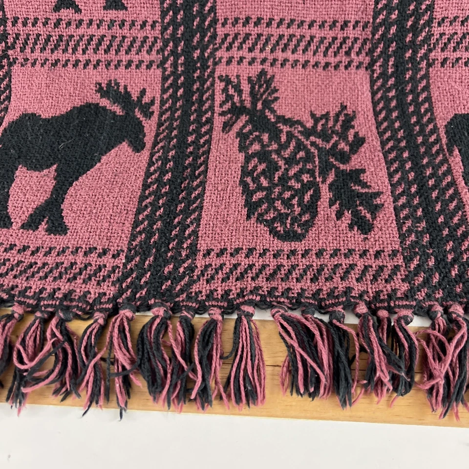 Bear Moose Throw Blanket Adirondack Rustic Cabin Decor Maroon Black Silhouettes - Image 4 of 4