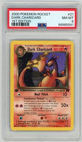 Dark Charizard 1st Edition (21/82) - PSA 8 - 2000 Team Rocket Rare - Pokémon