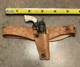 VTG Marx Toy Gun Mini 3½" Revolver Western Colt Die cast Steer Handle holster