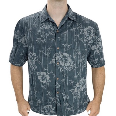 Royal Creations Hawaiian Aloha Shirt XL Floral Bamboo Hibiscus Flowers Gray