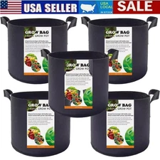 5 Pk Plant Grow Bags Fabric Pot Nursery Soil Bag with Handles Thickened Nonwoven