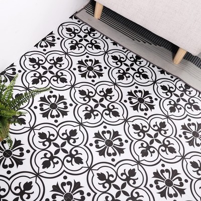 Peel and Stick Floor Tile: 10 Pcs Black and White Peel and Stick Flooring Wat...