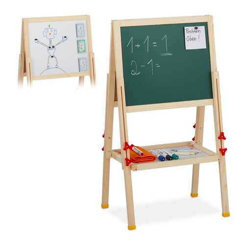 Lavagnetta da terra per bambini 2in1 Lavagna 2 in 1 Legno naturale 2 lati - Foto 1 di 10