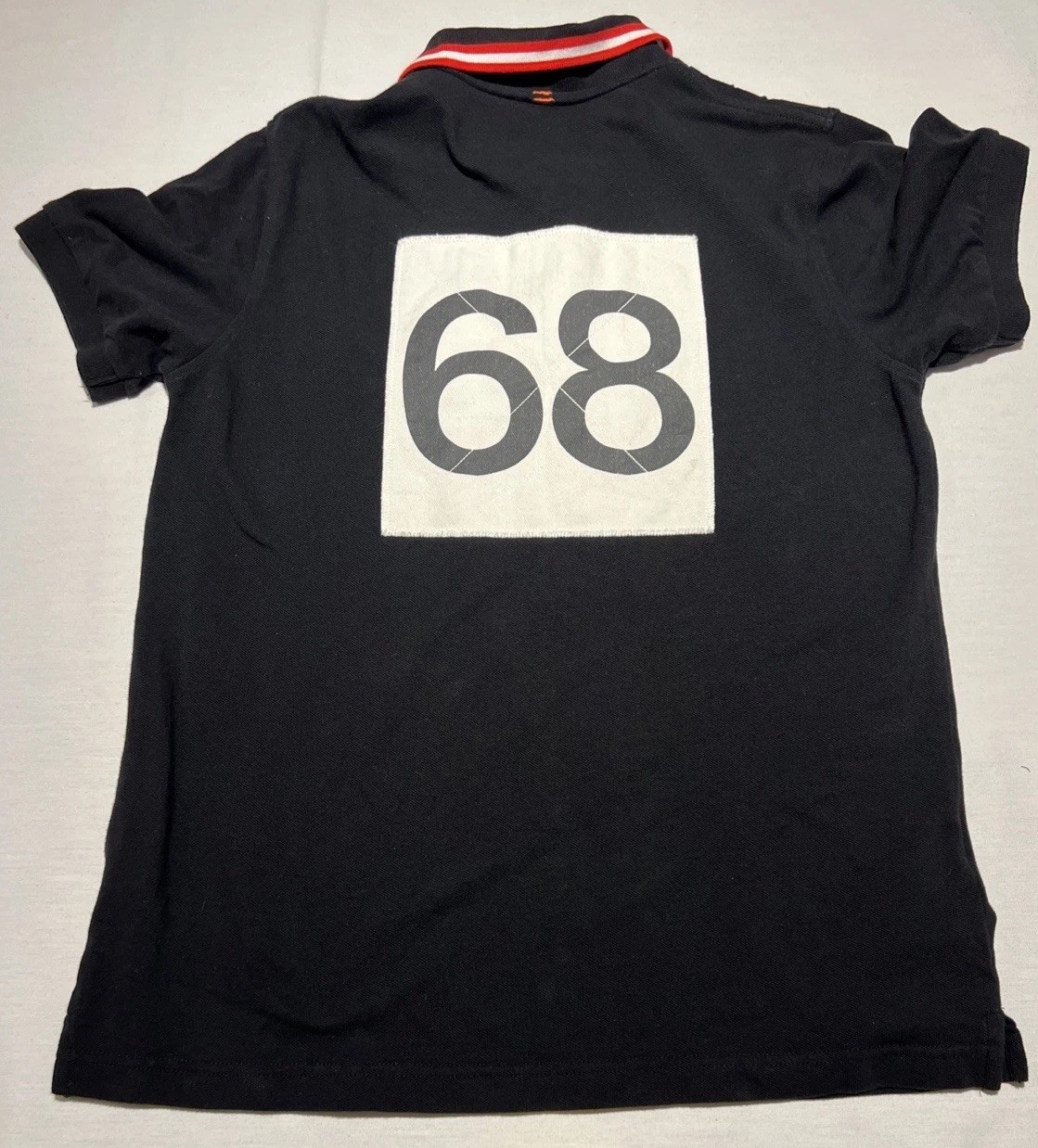 SUN68 Mens Polo Shirt Black Red Trim Tiger Patch Large 68 Patch on Back Cotton image 3