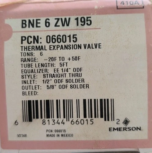 EMERSON BNE6ZW195/066015 TXV