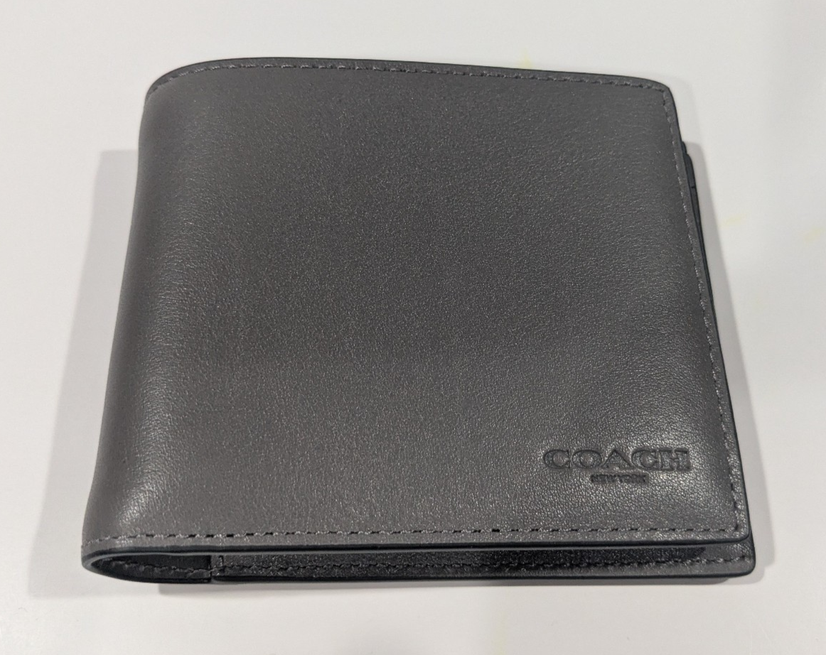 Coach Men's Charcoal Natural Grain Leather 3 In 1 Wallet (CY911