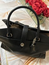 Coach Black Pebbled Satchel Top Handle Bag with Gold Hardware, Logo Tag