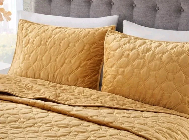Madison Park 3 Piece Velvet Coverlet Set  Size King Mustard  - Image 3 of 4