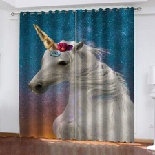 Dreamy Unicorn Horses Curtains Bedroom Living Room Door Eyelet Ring Top Blackout