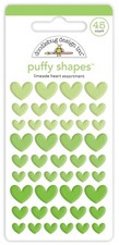 Doodlebug Self-Adhesive Stickers Puffy Heart Shapes 3 Sizes Green Limeade