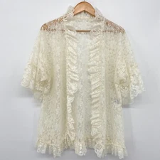 Vintage Lace Cardigan Medium Ruffles Sheer Ethereal Fairycore Victorian Romantic