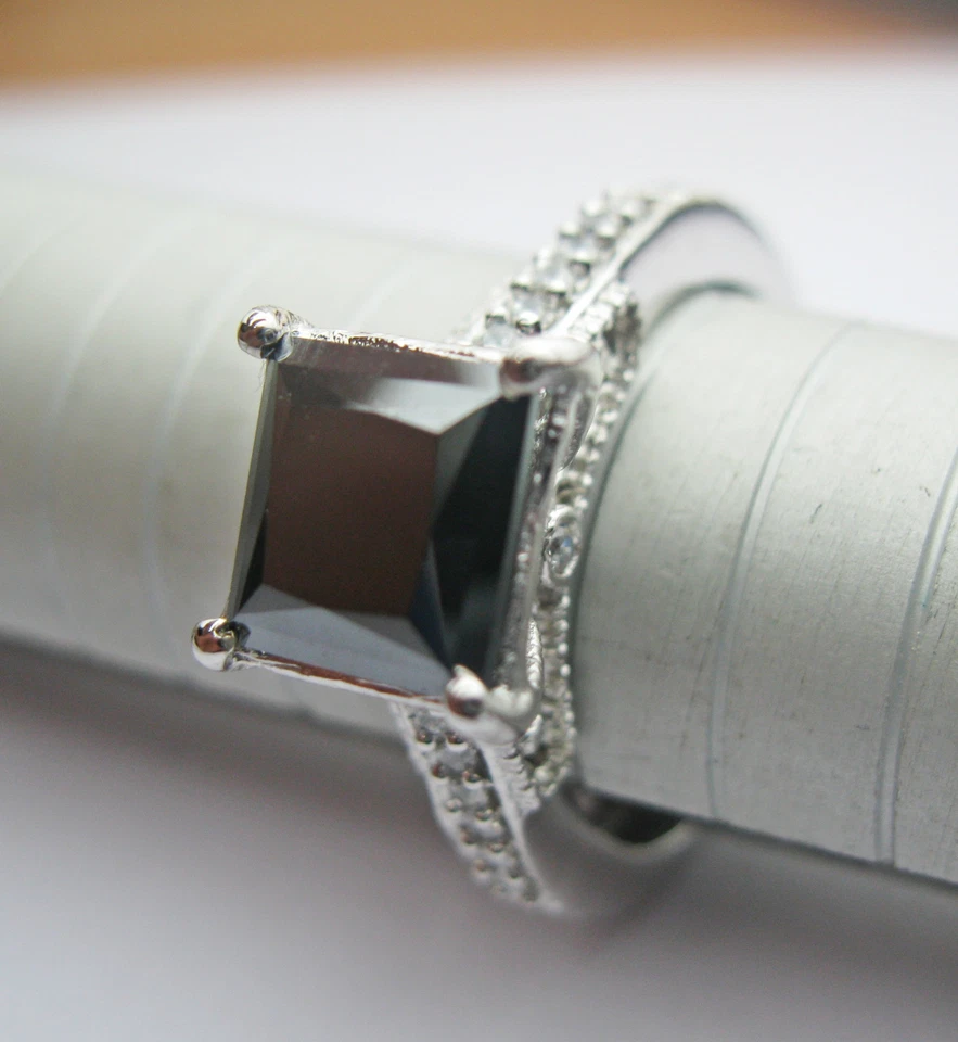 AAA 2,79 quilates azabache negro corte princesa diamante anillo de compromiso... - Imagen 4 de 4