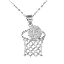 Collar colgante con aro de baloncesto de plata de ley .925