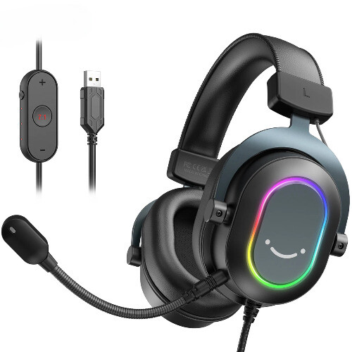 RGB Gaming Headset with Mic Over-Ear Headphones 7.1 Surround Sound PC Options