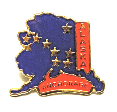 Anchorage Alaska State Lapel Hat Tie Pin Enamel & Silver Tone, ACE, Map Shaped