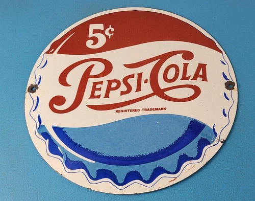 Vintage Pepsi Porcelain Sign - 5 Cent Beverage Drink Cola Gas Service Sign