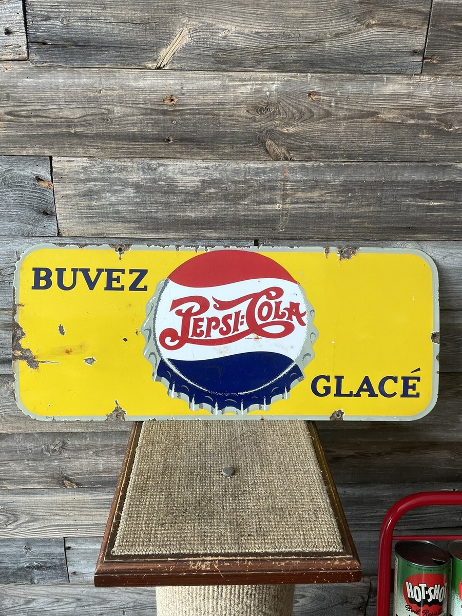 Vintage Pepsi Cola Porcelain Sign Kick Plate Sign Pepsi Bottle Cap