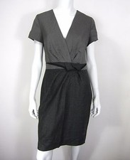 J. CREW SHORT SLEEVE WOOL V NECKLINE DRESS SIZE 6 TWO TONE GRAY 211