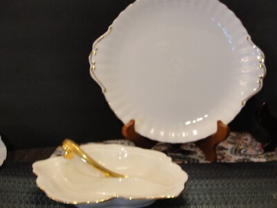 ROYAL ALBERT VAL D' OR RELISH 2 PART TRAY 7 3/4'' AND CAKE PLATE 10 3/8''