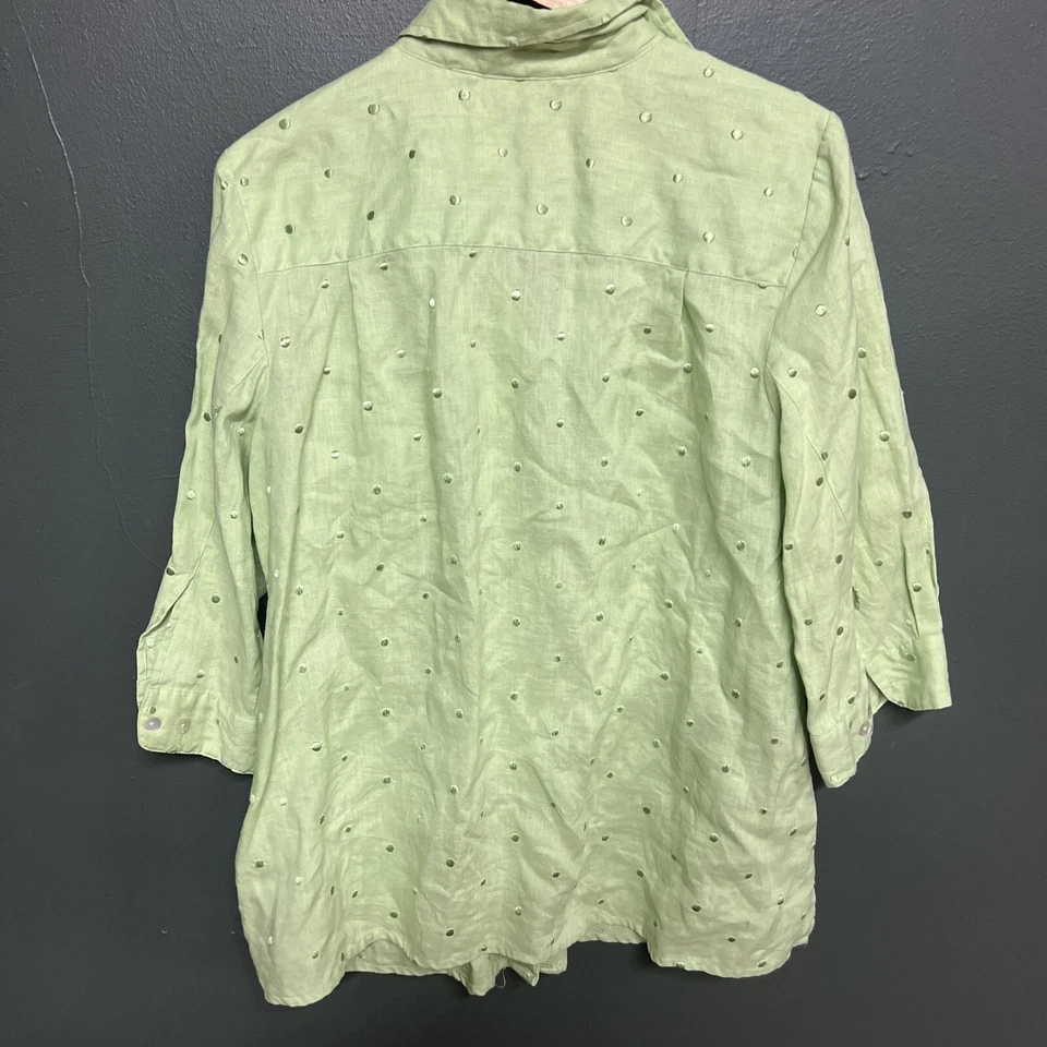 Top Richard Malcolm Mujer 1X Verde 100% Lino Irlandés Bordado Manga 3/4 Mamá Foto 3 de 4