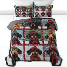 Custom Dachshund Quilt Bedding Set, Christmas Dog Quilt Bedding Pillowcase