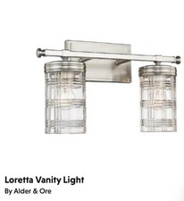 Brushed Nickel 2 Light Vanity Light Alder Ore. Brand new in box never opened