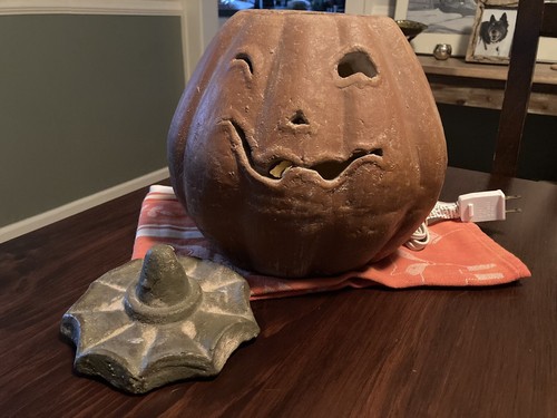 Creepy Terracotta Jack-o-lantern Pumpkin W/ Light Halloween Masart Mexico - Picture 2 of 12