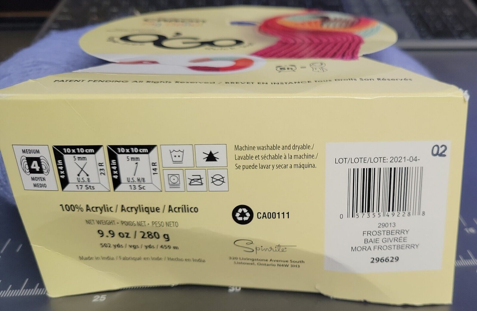 1+Caron+Big+Donut+O27Go+Yarn+Yarnspirations+Frostberry+502+Yards