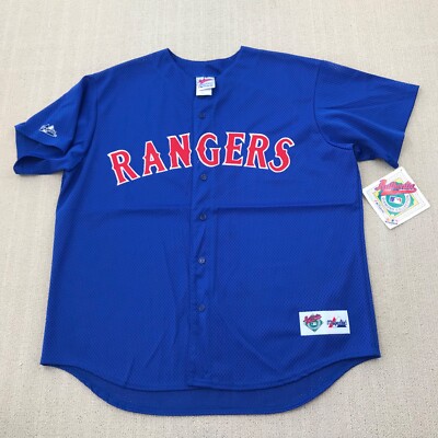 VINTAGE Texas Rangers Baseball Jersey Mens XXL Blue Mesh Majestic