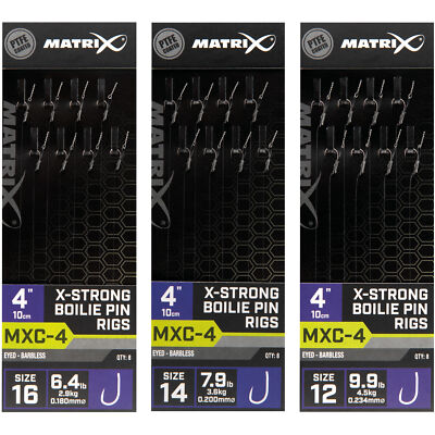 Fox Matrix MXC-4 Barbless X-Strong Boilie Pin Rigs 10cm - 8 Haken, Angelhaken