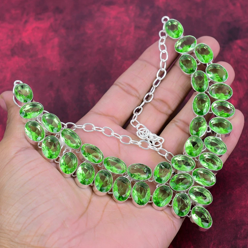 Tsavorite Gemstone Handmade 925 Solid Silver Jewelry Necklace Gift For Women - Image 2 of 4