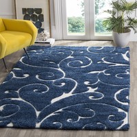 Safavieh Florida Shag Scrollwork Dark Blue/ Cream Area Rug (5'3 X 7'6) on sale Safavieh Florida Shag Scrollwork Dark Blue/ Cream Area Rug (5'3 X 7'6) on sale