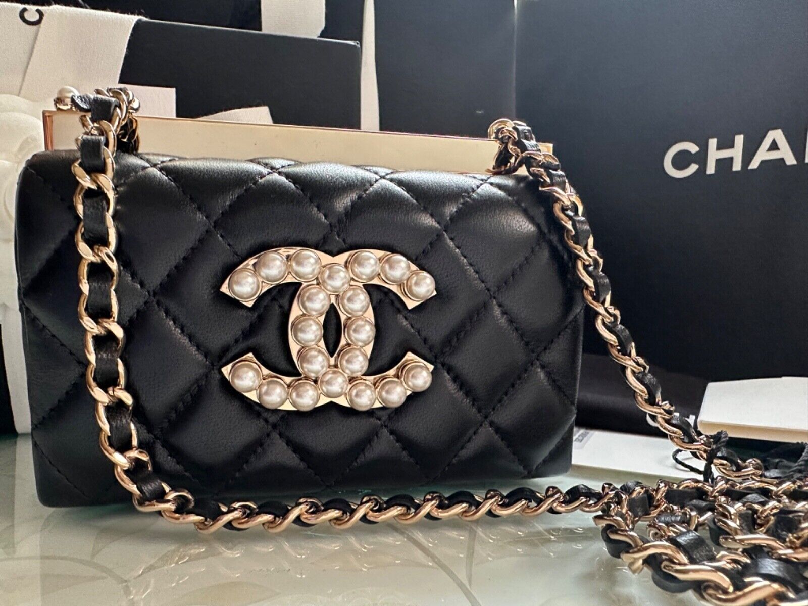 Chanel Vintage Chanel Black & White Logo Print Quilted Canvas