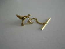 Vintage Swank Mother of Pearl Bird Tie Tack Pin Gold Tone