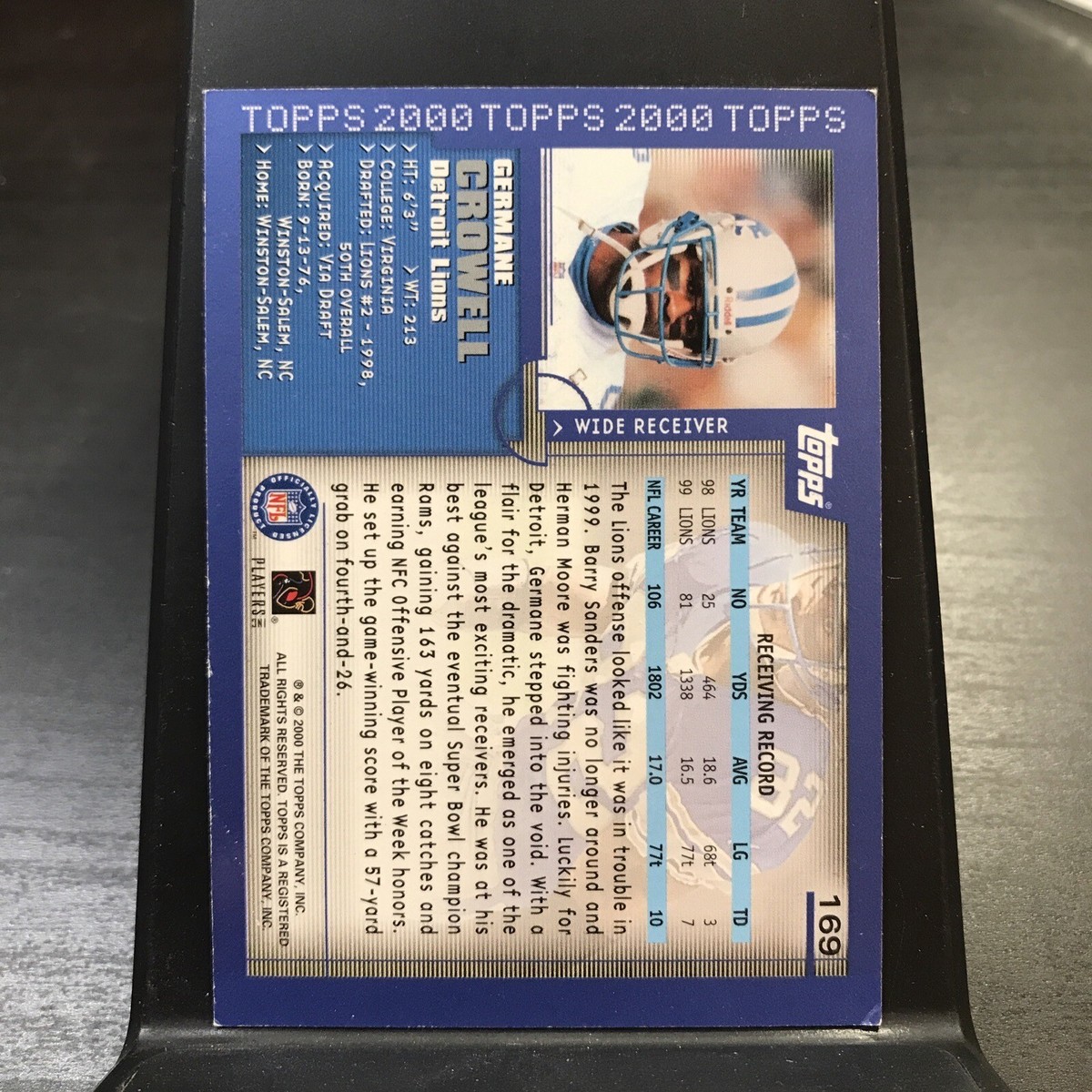 2000 Topps #169 Germane Crowell Detroit Lions Football Card | eBay